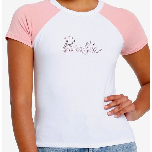 Barbie | Tops | Nwt Hot Topic Barbie Rhinestone Light Pink Raglan Girls ...